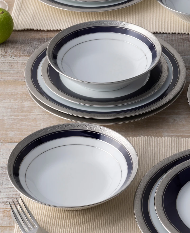 Noritake Crestwood Cobalt Platinum Set of 4 Soup Bowls, Service For 4