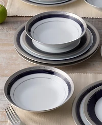 Noritake Crestwood Cobalt Platinum Set of 4 Soup Bowls, Service For 4