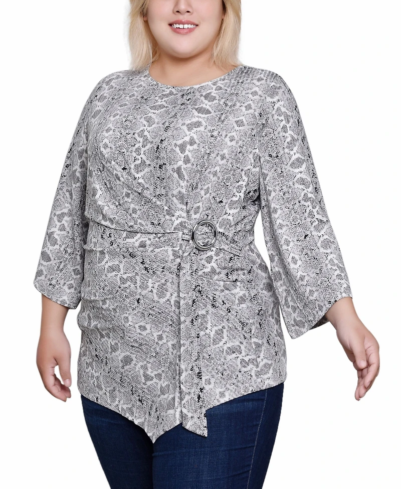 Ny Collection Plus Size 3/4 Sleeve Pleat-Waist Top