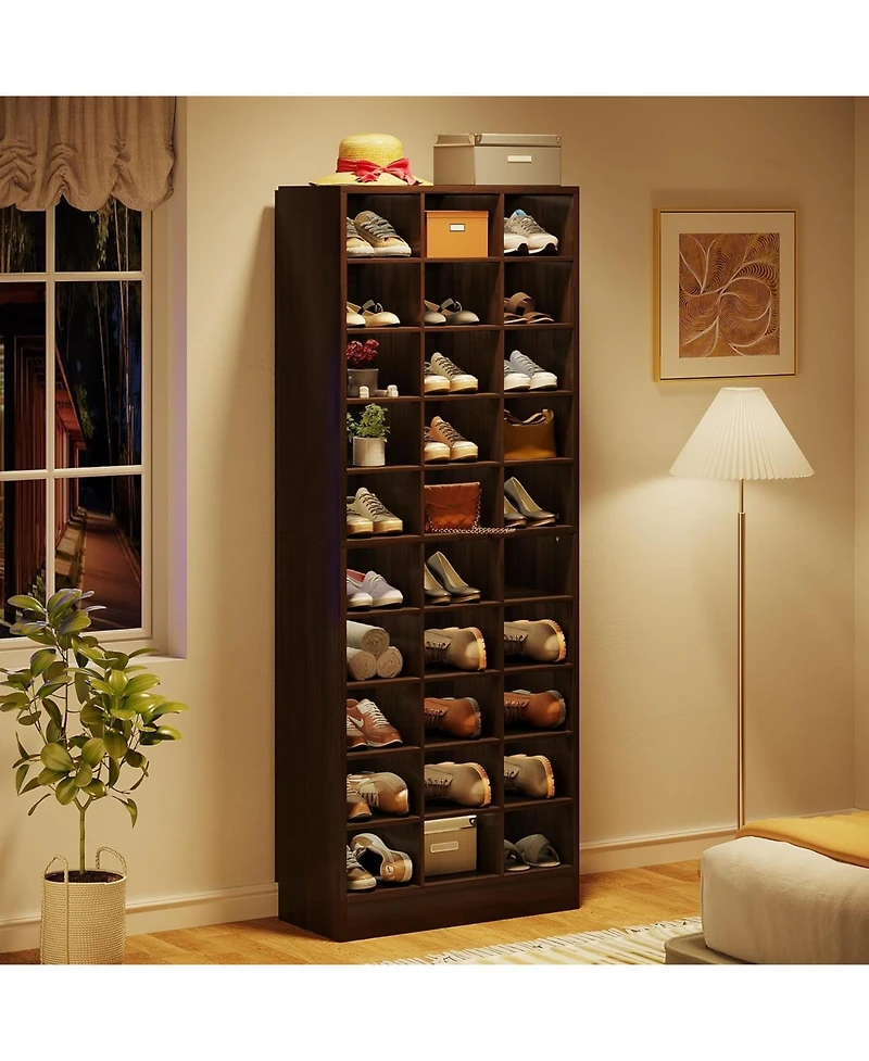Tribesigns 10-Tier Shoe Storage Cabinet, Gray Wooden Shoe Rack with 30 Cubbies