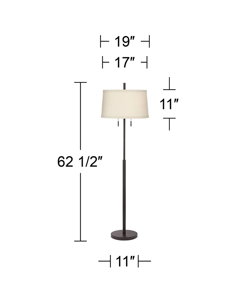 Possini Euro Design Nayla Modern Floor Lamp 62 1/2" Tall Bronze Metal Off White Fabric Tapered Drum Shade for Living Room Bedroom Office House Ho