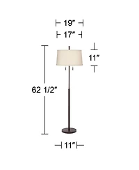 Possini Euro Design Nayla Modern Floor Lamp 62 1/2" Tall Bronze Metal Off White Fabric Tapered Drum Shade for Living Room Bedroom Office House Ho