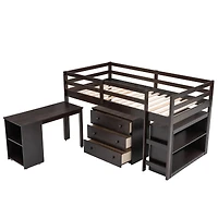 Streamdale Low Study Twin Loft Bed With Cabinet And Rolling Portable Desk