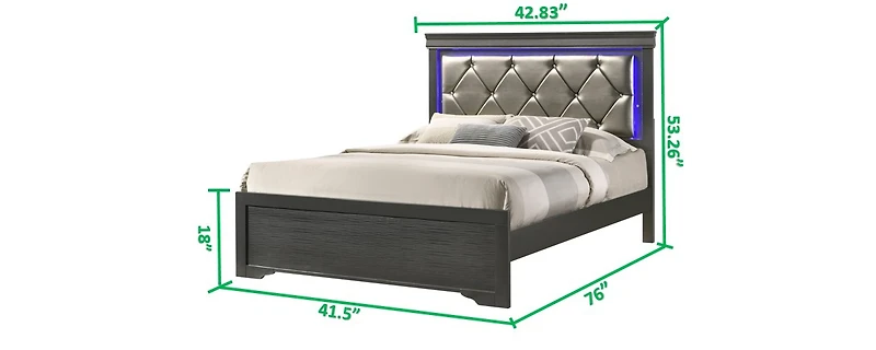 Streamdale Modern Brooklyn Twin Size Led Bed Made With Wood