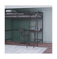 Emma+Oliver Ridley Twin Wood Loft Bed Frame With Protective Guardrails And Integrated Desk Ladder For Use Any 6-8" Thick Mattress