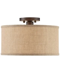 360 Lighting Adams Modern Ceiling Light Semi Flush Mount Fixtures 14" Wide Set of 2 Bronze Burlap Fabric Drum Shade for Bedroom Kitchen Living Ro