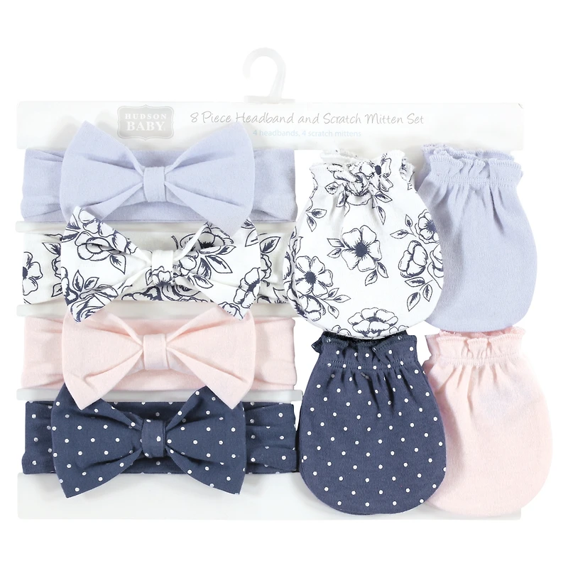 Hudson Baby Girls 8Pk Headband and Scratch Mitten Set