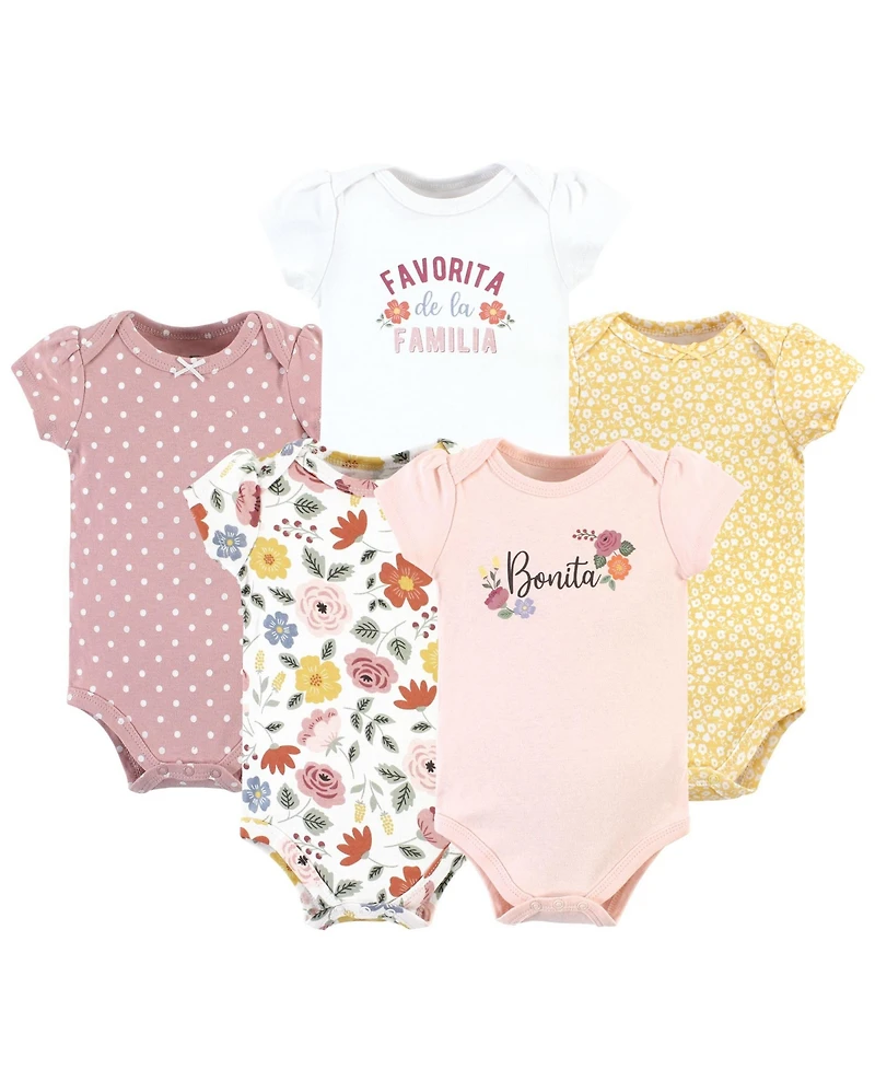Hudson Baby Girls Cotton Bodysuits 5-Pack
