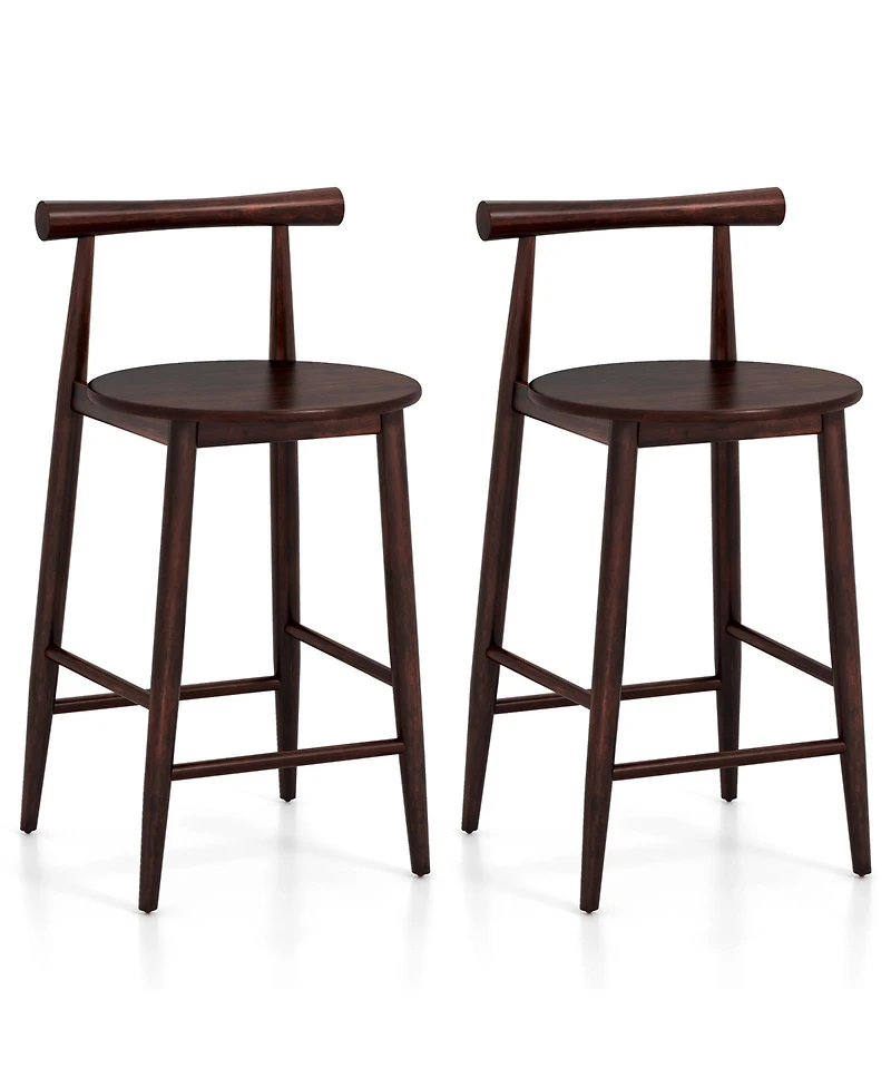 Set of 2 Counter Height Bar Chairs with Acacia Wood Frame and Footrest Support