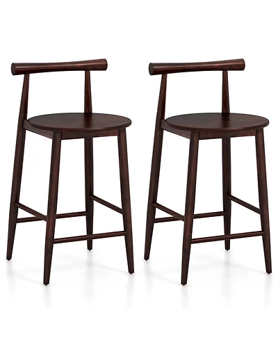 Set of 2 Counter Height Bar Chairs with Acacia Wood Frame and Footrest Support