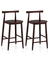 Set of 2 Counter Height Bar Chairs with Acacia Wood Frame and Footrest Support