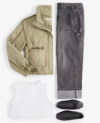 Now This Womens Sleeveless Mock Neck Sweater Slouchy Wide Leg Utility Jeans Stand Collar Diamond Quilted Jacket Created For Macys