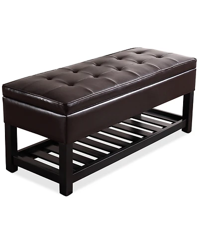 Verona Faux Leather Storage Ottoman with Shelf