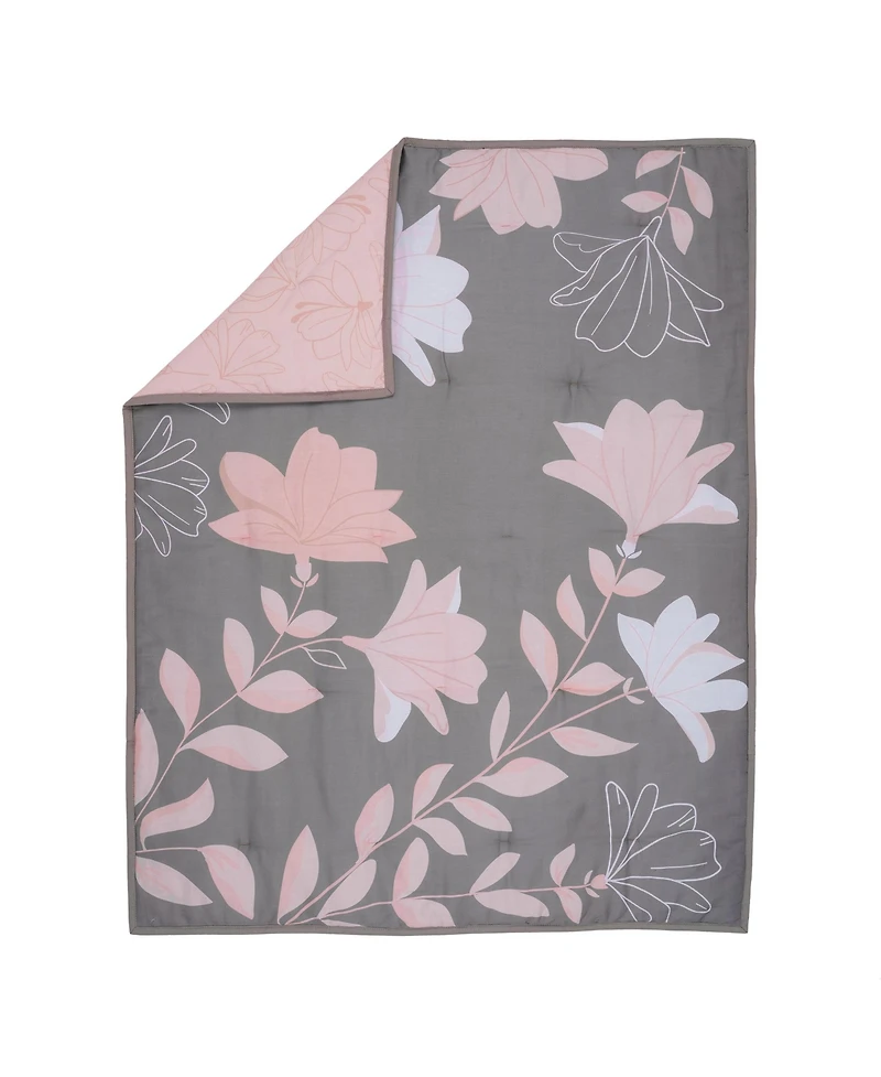 Lambs & Ivy Petals Gray/Pink Sateen Cotton Floral 3-Piece Baby Crib Bedding Set