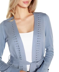 Belldini Black Label Women's Rhinestone-Trim Belted Duster Cardigan Zip Up sweater