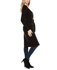 Belldini Black Label Women's Rhinestone-Trim Belted Duster Cardigan Zip Up sweater