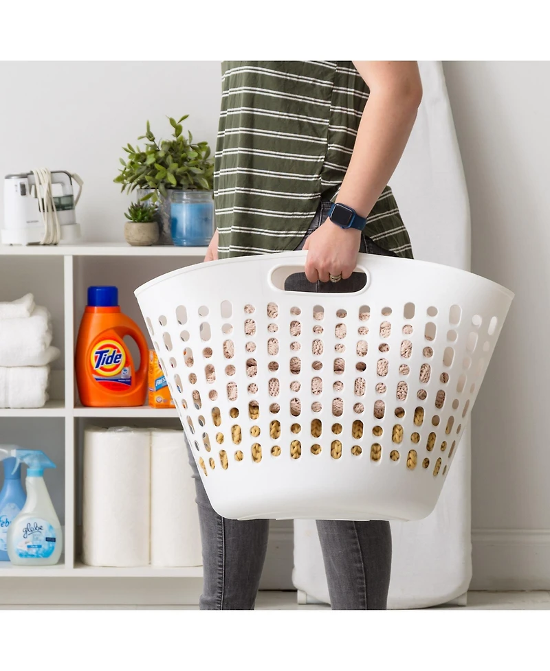 Iris Usa Laundry Basket 40L Durable and Flexible, Portable Round Bin, 1.15 Bushel Hamper for Storage with Ventilation Holes for Closet Dorm, White