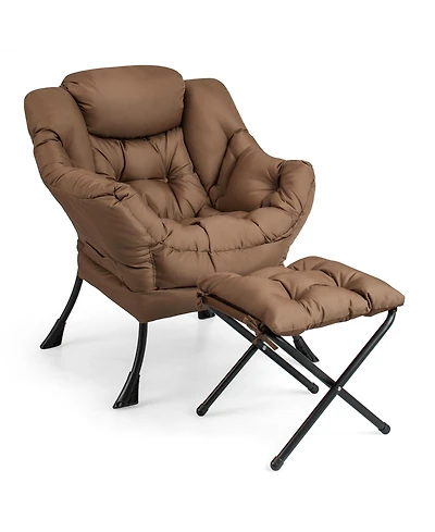 Modern Accent Chair with Folding Footrest and Side Pocket for Living Room