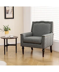 Slickblue Mid-century Modern Armchair Linen Fabric Upholstered Accent Chair with Cushion-Grey