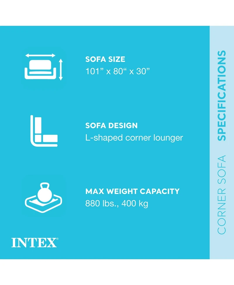 Intex Corner Sofa L-Shaped Inflatable Home Lounge Couch with Cupholders, Gray