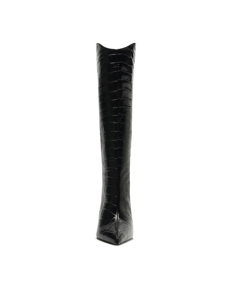 Schutz Women's Maryana Crocodile Embossed Wide Leg Knee High Stiletto Leather Boots