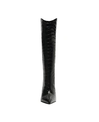 Schutz Women's Maryana Crocodile Embossed Wide Leg Knee High Stiletto Leather Boots