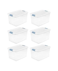 Sterilite 64 Qt Clear Plastic Stackable Storage Bin w/ White Latch Lid, (6 Pack)