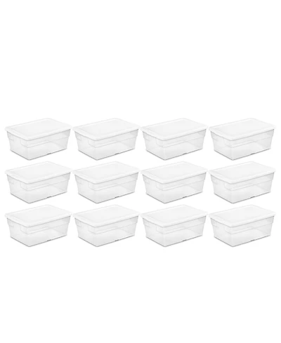 Sterilite 16 Quart Stacking Storage Box Container Tub with Lid, Clear (12 Pack)