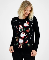 Holiday Lane Petite Santa Surprise Crewneck Sweater, Created for Macy's