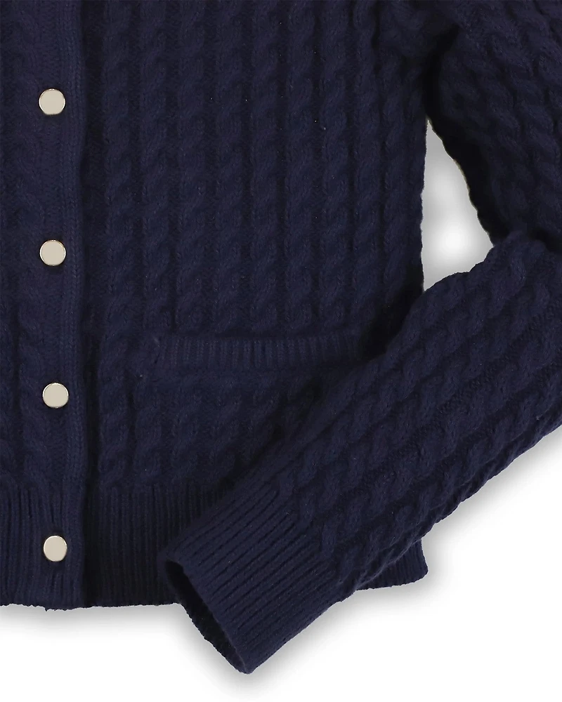 Hope & Henry Girls Organic Cotton Long Sleeve Classic Cable Cardigan Sweater