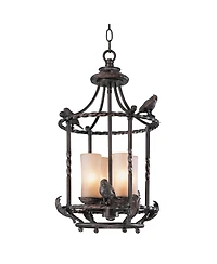 Song Birds Wrought Iron Bronze Pendant Chandelier 13 1/2" Wide Rustic Cage Scavo Glass 4-Light Fixture for Dining Room House Foyer Kitchen Island