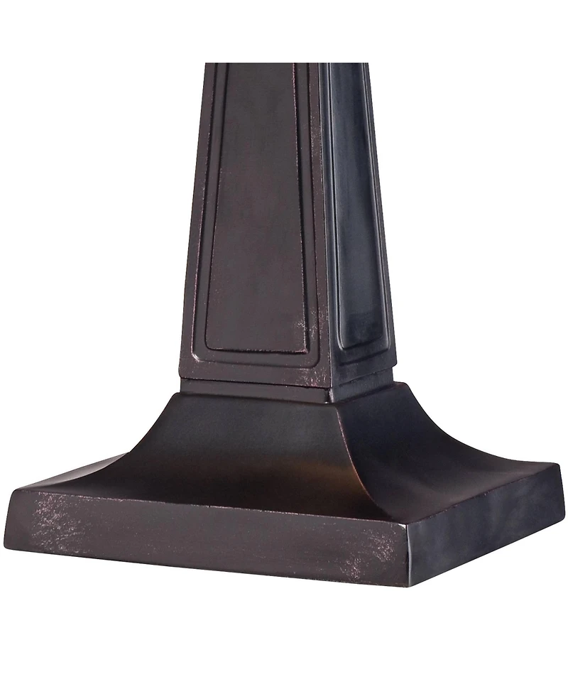 Art Deco Tiffany Style Accent Table Lamp 21.5" High Mission Bronze Brown Antique Cream Amber Stained Glass Shade Decor for Living Room Bedroom Ho