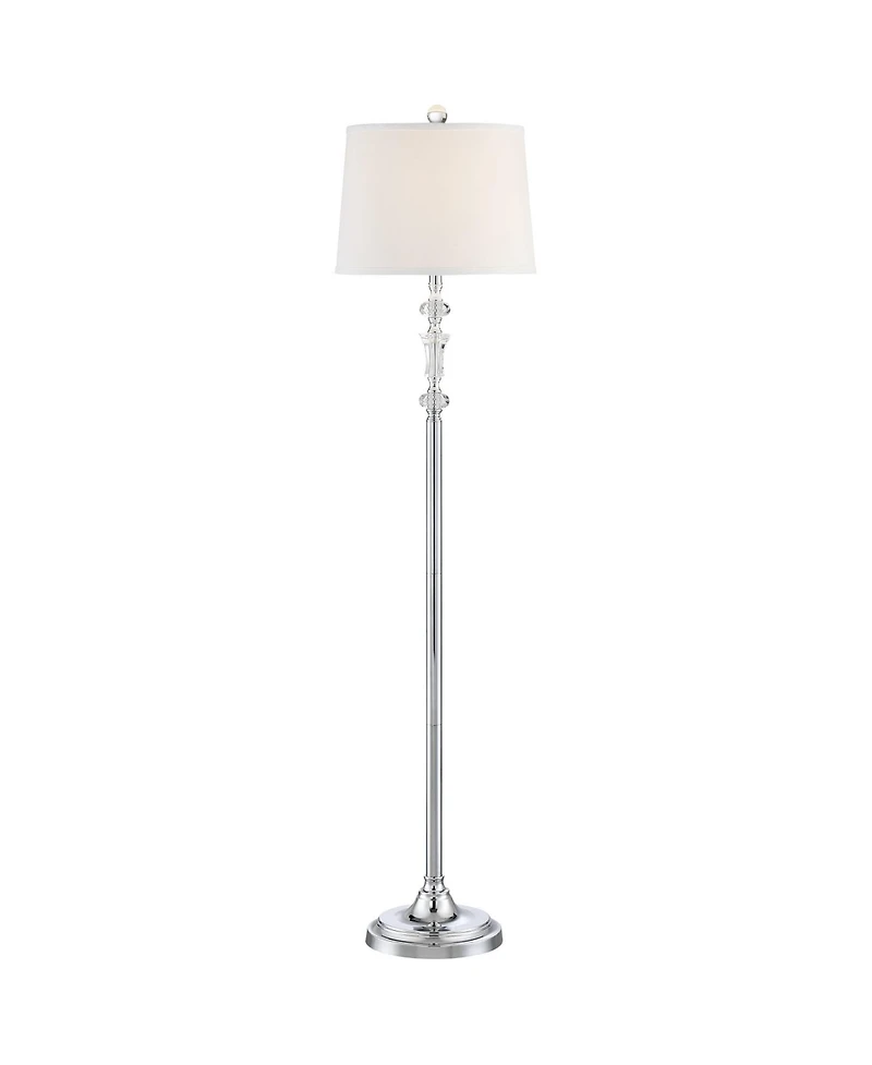 360 Lighting Montrose Glam Standing Floor Lamps 61" Tall Set of 2 Polished Steel Silver Crystal Glass White Fabric Drum Shade Decor for Living Room Re