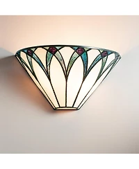Regency Hill Filton Tiffany Style Wall Light Sconces Set of 2 Bronze Metal Hardwire 12 1/4" Fixture Blue White Art Glass for Bedroom Bathroom Van