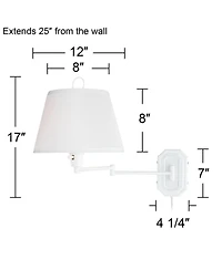 Barnes and Ivy Amelie Country Cottage Swing Arm Wall Lamp White Plug-in Light Fixture Pleated Fabric Bell Shade for Bedroom Bedside Living Room House