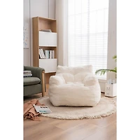 Streamdale Furniture Soft Tufted Foam Bean Bag Chair With Teddy Fabric Ivory White