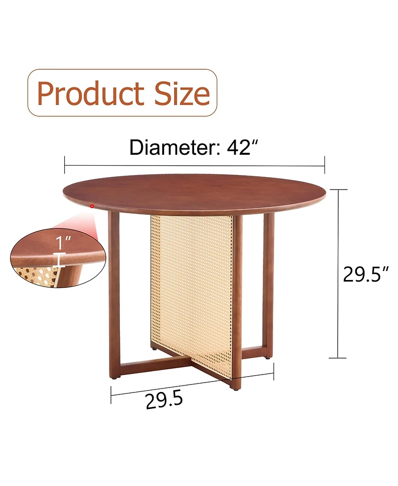 Streamdale Retro Chinese Solid Wood Round Imitation Rattan Table Desk