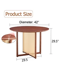 Streamdale Retro Chinese Solid Wood Round Imitation Rattan Table Desk