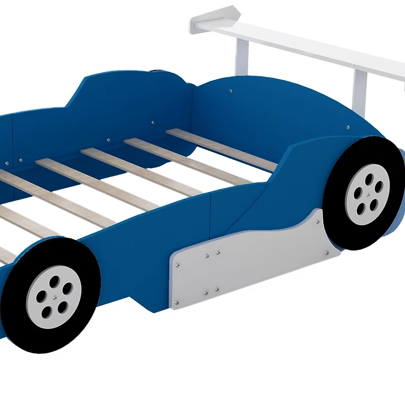 Streamdale Full Race Car-Shaped Platform Bed With Wheels, Blue