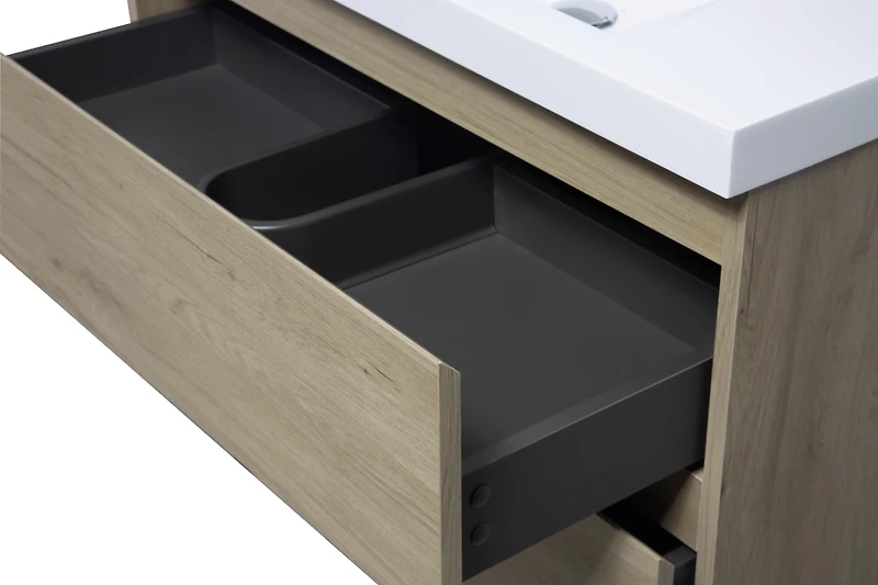 Simplie Fun Floating Bathroom Vanity with Resin Sink | Natural Oak Finish | 2 Drawers