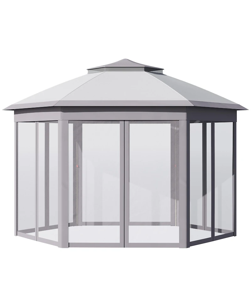 Outsunny 13' x 11' Pop Up Gazebo with Double Roof & Mesh Sidewalls,