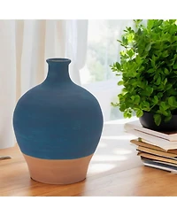 Slickblue Ceramic Vase With Terra Cotta Accent 8.5"h