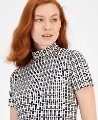 Anne Klein Short-Sleeve Mock-Neck Top