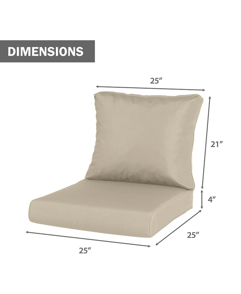 Aoodor Outdoor Chair Cushions Set of 2, 25"x25", Water Resistant Outdoor Deep Seat Cushions with Handle & Adjustable Straps.