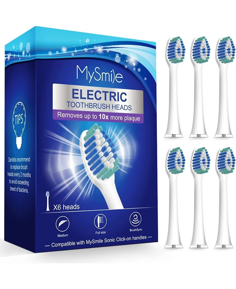 MySmile Electric Toothbrush Replacement Heads, 6 Packs