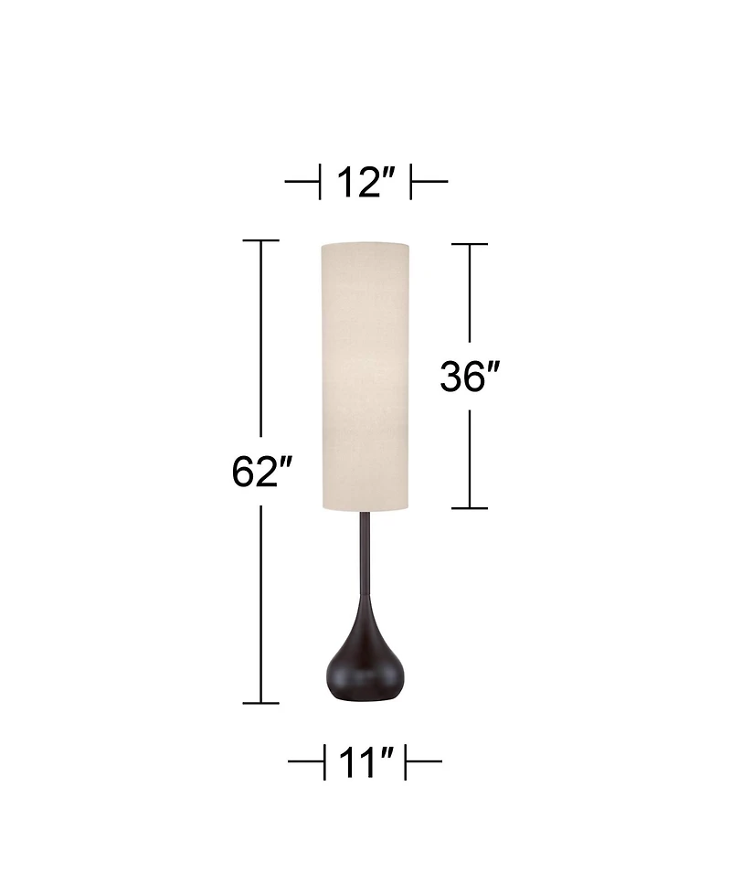 Possini Euro Design Mid Century Modern Floor Lamp 62" Tall Bronze Metal Droplet Off White Cream Cylinder Shade for Living Room Reading