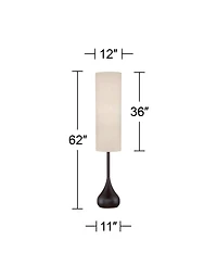 Possini Euro Design Mid Century Modern Floor Lamp 62" Tall Bronze Metal Droplet Off White Cream Cylinder Shade for Living Room Reading