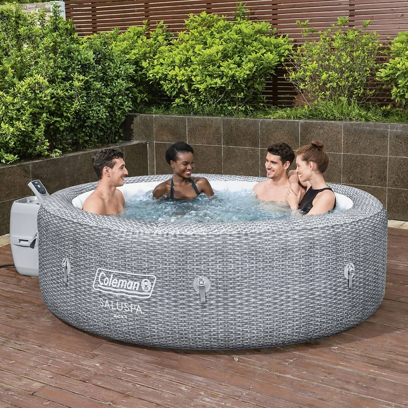 Coleman Sicily AirJet Round Inflatable Hot Tub with EnergySense Cover, Grey