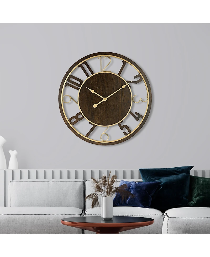 Sorbus 24" Modern Wooden Wall Clock - Sleek Design, Analog Display - Complements Various Styles (Brown)