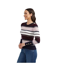 Ellen Tracy Women's Crew Neck Rib Sweater with Button Detail